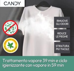Lavatrice Candy RapidÓ 9 Kg con funzione vapore, Wi-Fi, e design compatto.