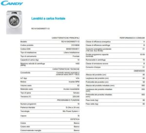 Candy RapidÓ Lavatrice 10 Kg, bianca, con 9 programmi rapidi, funzione vapore, Wi-Fi e BLE, ideale per famiglie numerose e risparmio energetico.
