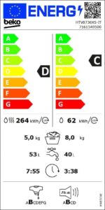 Beko HTV8736XS-IT - Lavasciuga a Vapore SteamCure 8kg + 5kg, 1400 giri/minuto, ProSmart Inverter