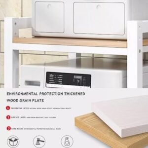 Supporto Asciugatrice Sopra Lavatrice, mobile porta lavatrice e asciugatrice, regolabile in altezza, noce, cornice bianca, adatto per bagno, cucina, balcone