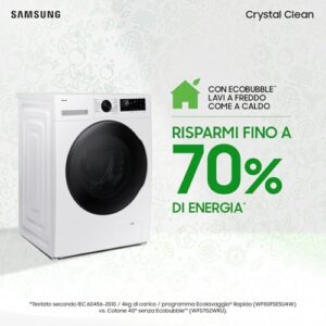 Samsung Lavasciuga Crystal WiFi WD90DG5B15BEET, 9+6 kg, con WiFi, Ecobubble e Vapore Igienizzante