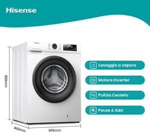 Hisense WFQE6012EVM Lavatrice Slim Carica Frontale, 6kg, Classe A, 1200 giri, Vapore, Motore Inverter