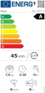Hoover H-WASH 500 Lavatrice Slim 7 Kg, bianca, con Wi-Fi e controllo tramite app hOn, in un ambiente domestico elegante