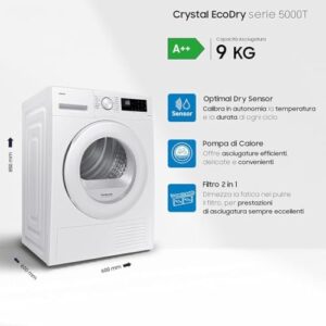 Samsung Asciugatrice Crystal EcoDry DV90CGC0A0TE/ET, 9 kg, con Pompa di Calore, Wi-Fi, e Sensore Optimal Dry