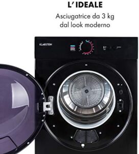 Asciugatrice Klarstein Jet Set, modello compatto con tecnologia di asciugatura ad aria e timer, perfetta per spazi ristretti.