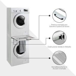 MEIN Kit Sovrapposizione Universale per Lavatrice ed Asciugatrice con Stendibiancheria Estensibile e Supporto Universale