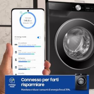 Lavatrice Samsung AI Control WW90DG6U85LB/U3 con tecnologia avanzata, 9 kg, 1400 RPM, e funzionalità Wifi