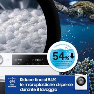 Samsung Lavatrice AI Control WW90DG6U25LE/U3, 9 Kg, 1400 RPM, Wifi, Ecolavaggio Rapido, Vapore, Carica Frontale
