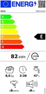 Daya Lavatrice DSW-81221 a carica frontale, 8 kg di capacità, 1200 giri e classe energetica E, ideale per famiglie.