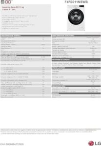 LG AI DD F4R3011NSWB Lavatrice Carica Frontale Serie R3, 11kg, 1400 giri, AIWash, Lavaggio a vapore, Motore Direct Drive, Smart Diagnosis