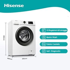 Immagine della lavatrice Hisense WFVC6010E, modello a carica frontale, 6 kg di capacità, 1000 rpm, con display LED.