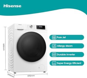 Lavatrice Hisense WFQA9014EVJM, con funzione vapore, 9 kg, AquaStop e motore Inverter PowerDrive