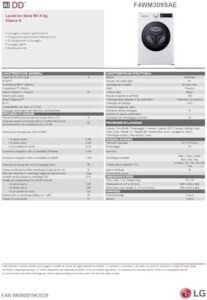 Lavatrice LG F4WM309SAE bianca, con capacità di 9kg, 1200 giri e lavaggio a vapore