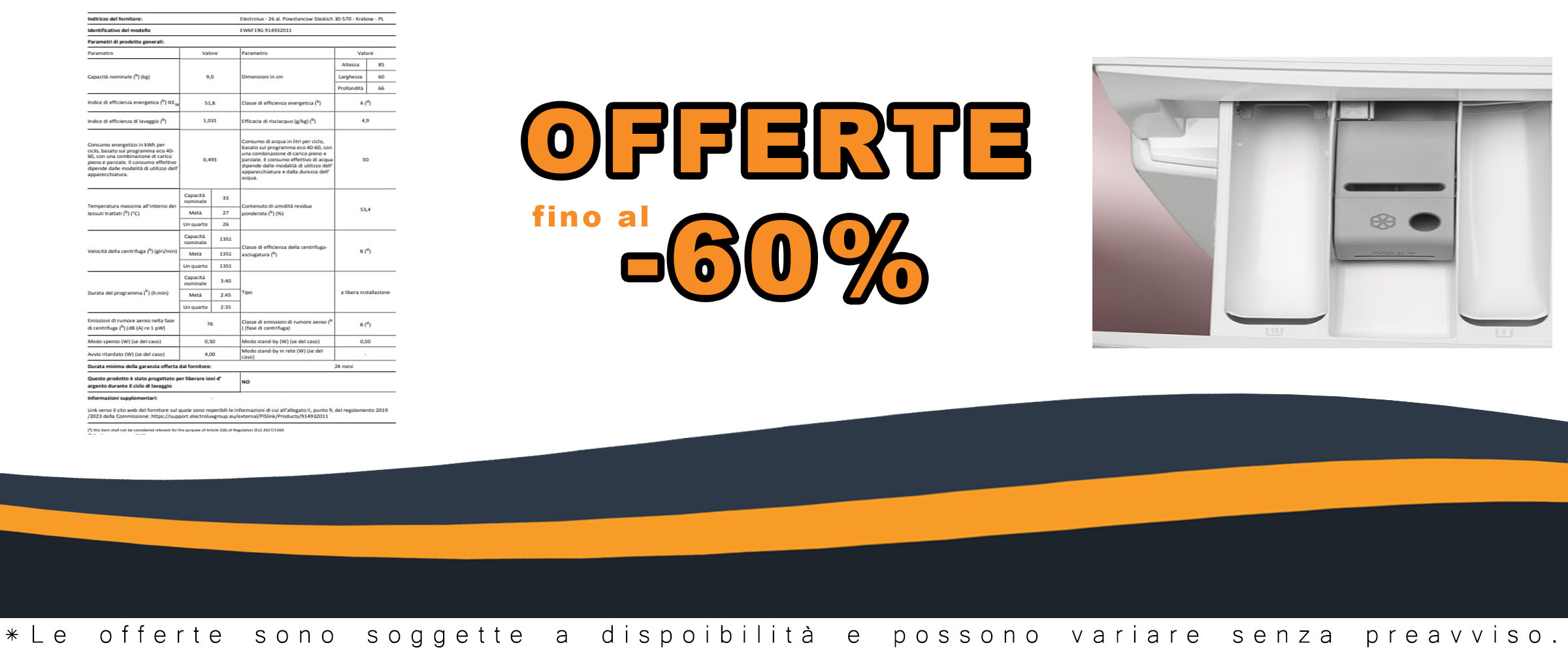 Lavatrice Electrolux 600 a carica frontale, modello EW6FA19G, con motore Inverter+, programma Hygiene e capacità di 9 Kg.