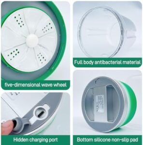 Mini lavatrice portatile verde, ideale per appartamenti, dormitori e alberghi, perfetta per lavare biancheria intima e vestiti per bambini.
