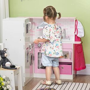 Cucina giocattolo HOMCOM per bambini con luci, utensili da cucina e design bianco-rosa