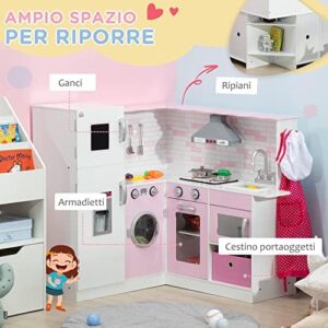 Cucina giocattolo HOMCOM per bambini con luci, utensili da cucina e design bianco-rosa