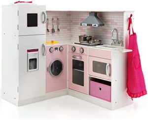 Cucina Giocattolo per Bambini in Legno COSTWAY con luci e suoni interattivi, perfetta per bambini dai 3 anni in su.