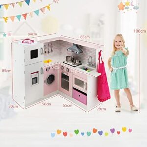 Cucina Giocattolo per Bambini in Legno COSTWAY con luci e suoni interattivi, perfetta per bambini dai 3 anni in su.