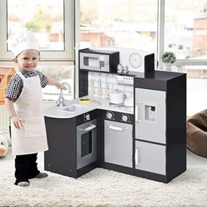 Cucina giocattolo HOMCOM in legno per bambini, completa di forno, lavandino, frigo e microonde, ideale per stimolare la creatività.