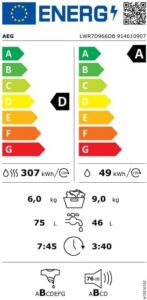 Lavasciuga a carica frontale AEG LWR7D966OB Serie 7000 PROSTEAM® 9 kg con capacità di 9 kg e funzione PROSTEAM® per un bucato perfetto.