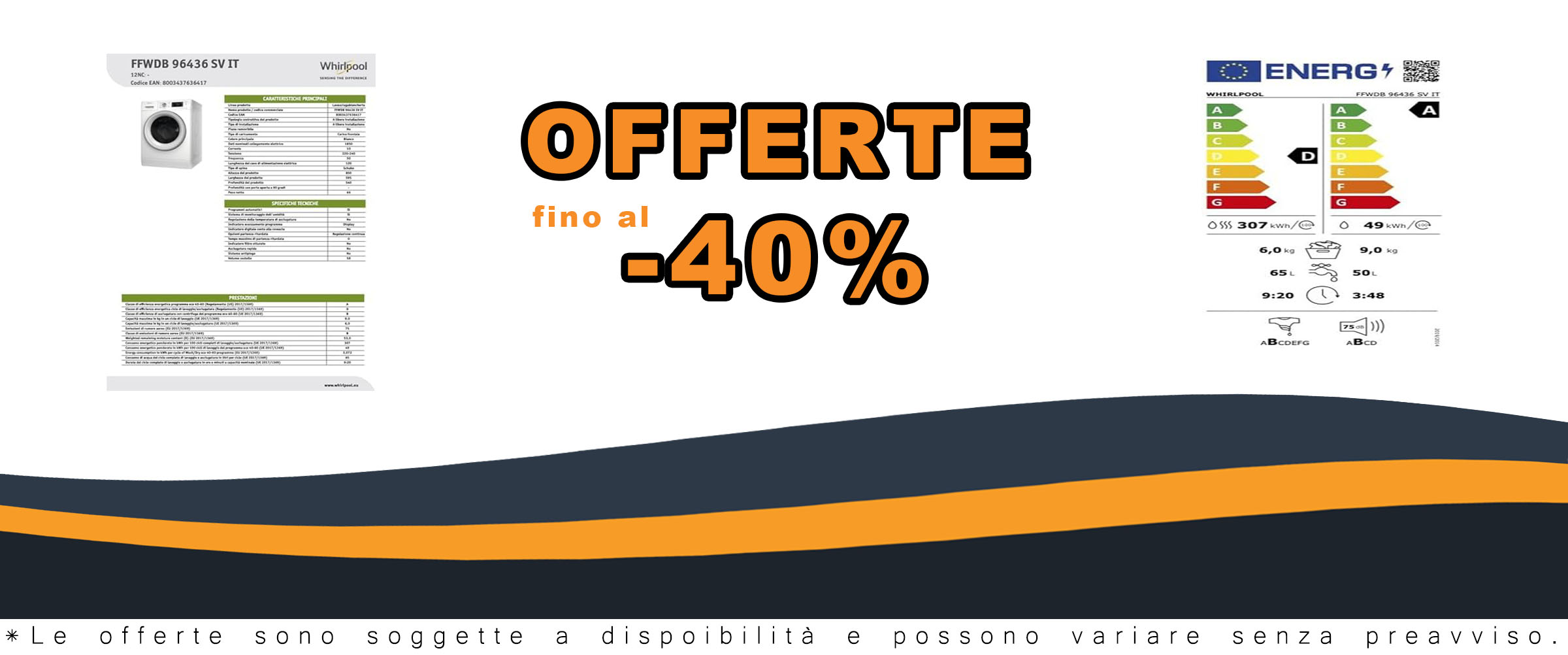 Whirlpool Lavasciuga a libera installazione 9Kg Classe D 1400 giri Inverter - FFWDB 96436 SV IT