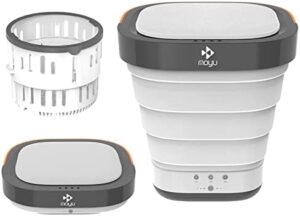 Mini lavatrice portatile pieghevole da campeggio in grigio, perfetta per viaggi, campeggio e dormitori con timer regolabile e funzione di essiccazione.