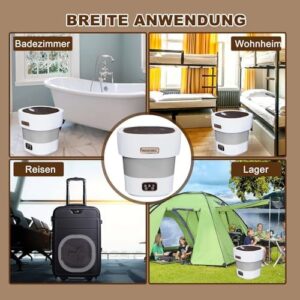 Mini lavatrice portatile grigia con centrifuga, compatta e pieghevole, ideale per campeggio e viaggi