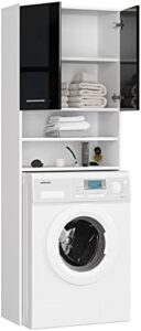 Colonna da bagno AKORD per lavatrice da incasso, mobile alto con ante e ripiani, bianco/nero lucido
