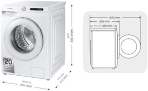 Samsung Lavatrice AI Control con Ecolavaggio WW12T504DTW/S3 Libera Installazione, 12 Kg, 1400 RPM, Classe A, WiFi, Vapore, , Carica Frontale, 60l x 85h x 65p cm