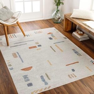 Mark&Day, Tappeto lavabile, 13 x 17 cm, moderno, beige, arancione, blu, giallo, per soggiorno, camera da letto o cucina (150 x 18 cm, lavabile in lavatrice)