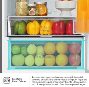 Hisense MC60331IE Frigorifero Combinato, Libera installazione, Total No frost, Ventilazione MultiFlow, Doppia porta reversibile, Inox, Altezza 200 cm, Capacità netta 336 litri, Controllo Touch