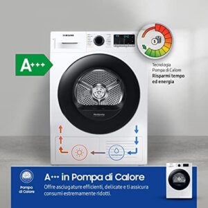 Samsung Asciugatrice Crystal EcoDry DV90TA240AE/ET, 9 kg, Pompa di calore, Carica Frontale. 60l x 85h x 60p cm