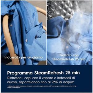 Electrolux Lavatrice a Carica Frontale EW7F48B, 8 kg Serie 700 SteamCare, 1400 Giri/min, Tecnologia Vapore PRO e SensiCare+ Programma Vapore Refresh 25, Cesto CareDrum, 847x597x576mm, Nero, Classe A