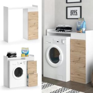 Vicco mobile lavatrice Alf, Bianco/Rovere, 99 x 98 cm con 2 cassetti