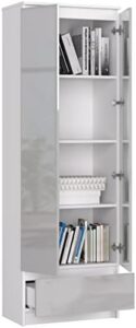 AKORD | Armadio Pensile per Lavatrice | Armadio di trasformazione con 2 ante, 2 Ripiani Aperti | Archivio per bagno | Cassettiera per lavatrice | 64x180x30 cm | Peso 30 kg | Bianco/Grigio grafite