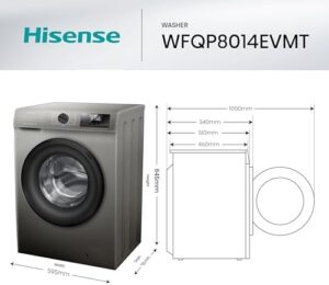 Hisense WFQP8014EVMT - Lavatrice a Carica Frontale 8 Kg, 1400 rpm, Classe energetica A, 15 Programmi, Vapore, Display LED, Programma Rapido, Partenza Ritardata, Child Lock, Titanium Grey