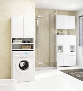 BDW - Armadietto per lavatrice, 180 x 64 x 30 cm, mobile per il bagno per lavatrice con scaffali, colore bianco
