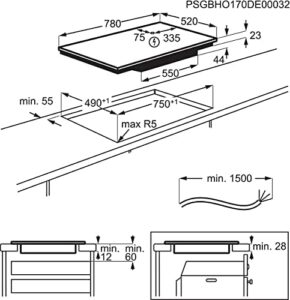 Electrolux Serie 600 Piano Cottura a Induzione 4 Fuochi da Incasso, LIL83443 Bridge 80 cm, Tecnologia Hob2Hood® e Zone Cottura Flessibili, 780x520 mm, Nero