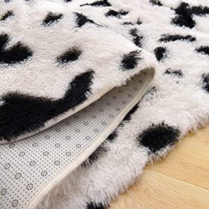 Meeting Story Tappeto con stampa di mucca, in finta pelle bovina, con stampa animalier, soffice, peloso, peloso, peloso, per soggiorno, cameretta dei bambini, spesso peluche antiscivolo (bianco-nero,