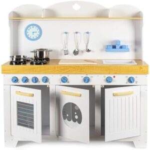 Leomark Cucina in legno Saint-Tropez con Torta di compleanno, Per bambini, Accessori realistici, Gioco creativo: Orologio, Forno, Lavatrice e Lavastoviglie! Dimensioni: 107x106x32 cm.