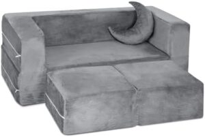 Milliard Divano Letto per Bambini con Pouf e Cuscino, Sofa Giocattolo Modulare (Grigio)
