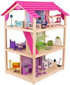 KidKraft Casa delle Bambole in Legno So Chic con Accessori e Mobili inclusi, Casa a 3 Piani con gioco a 360 gradi per Bambole da 30 cm, Giocattolo per Bambini 3+ Anni, 65078