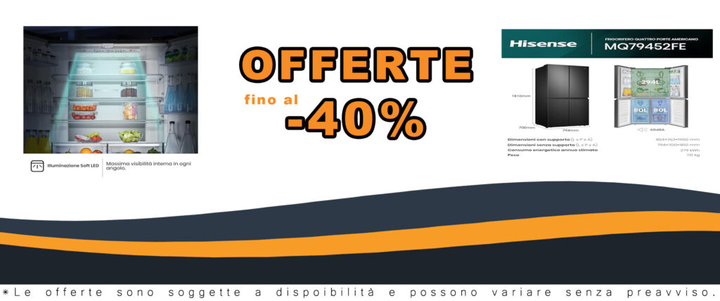 Hisense MQ79452FE Frigorifero Americano Quattro Porte, Total No Frost, Grande capacità 454 Litri, Nero, Illuminazione Sof LED, Dimensioni cm 70,6 P x 79,4 L x 181,7 H