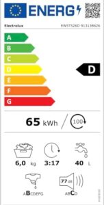 Electrolux 500 Lavatrice a Carica Dall'alto, 6 kg, EW5T526D, Tecnologia TimeCare, Display LED con Touch Control, Giri 1151, 599x397x890 mm, Classe D, Bianco
