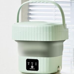 Immagine della ROCKYMO Mini Lavatrice Pieghevole in verde, compatta e ideale per piccoli spazi
