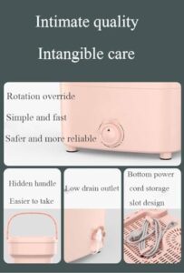 Lavatrice pieghevole CASEGO in rosa, compatta e facile da usare, ideale per spazi ridotti.