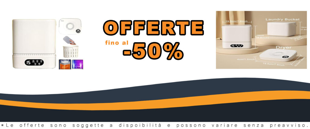Mini lavatrice e asciugatrice portatile automatica, leggera e compatta, ideale per casa, lavoro, viaggi e camper.