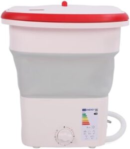 Lavatrice portatile pieghevole da 12 litri, ideale per biancheria intima e viaggi. Design compatto e pratico per spazi ridotti.
