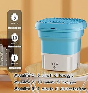 Mini Lavatrice Pieghevole Portatile Blu, ideale per il lavaggio di vestiti in piccoli spazi e durante i viaggi.